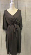 Load image into Gallery viewer, Black Puff Sleeve Wrap Dress - Plus Size
