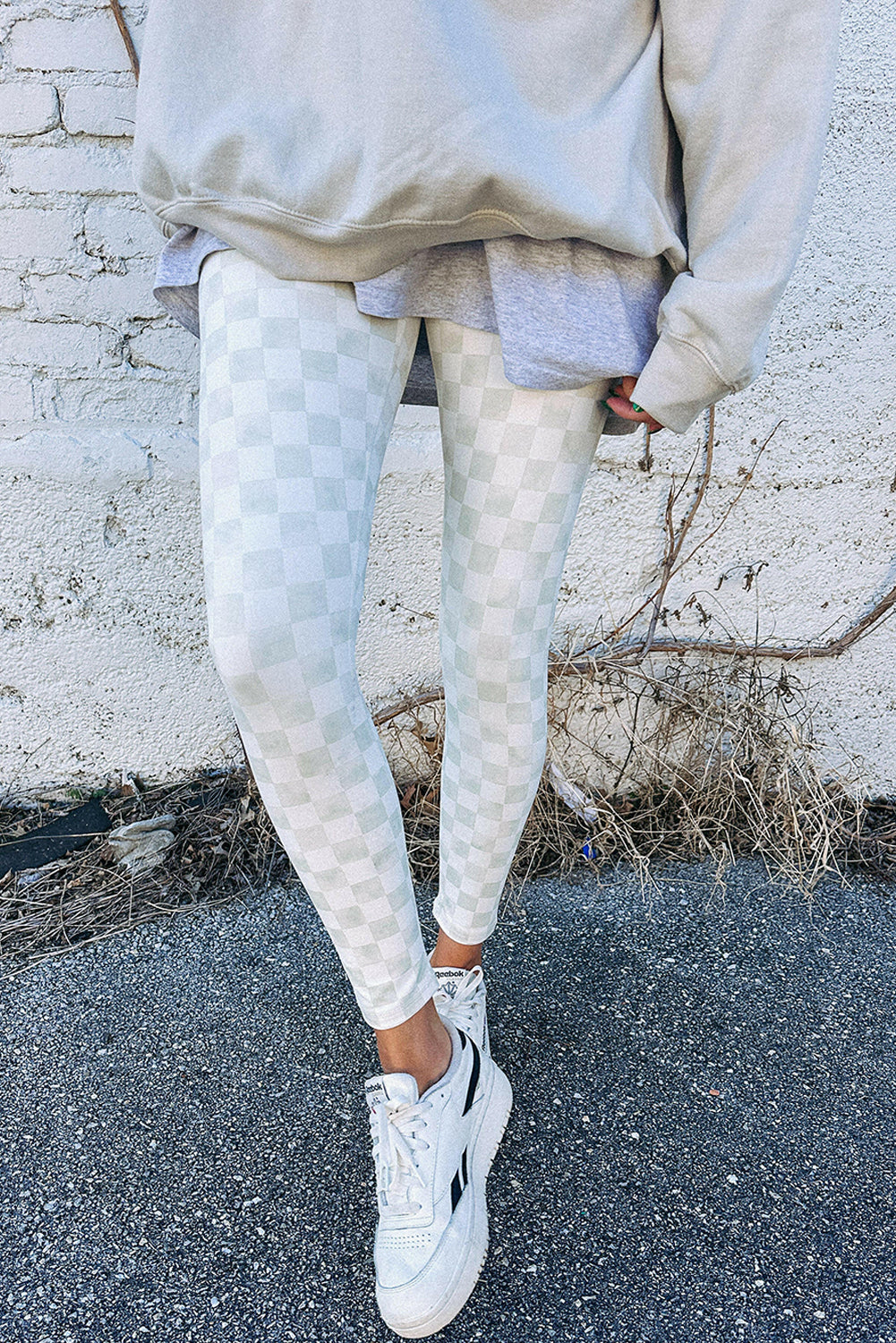 Checkered Skinny Leggings - White (Online Exclusive)