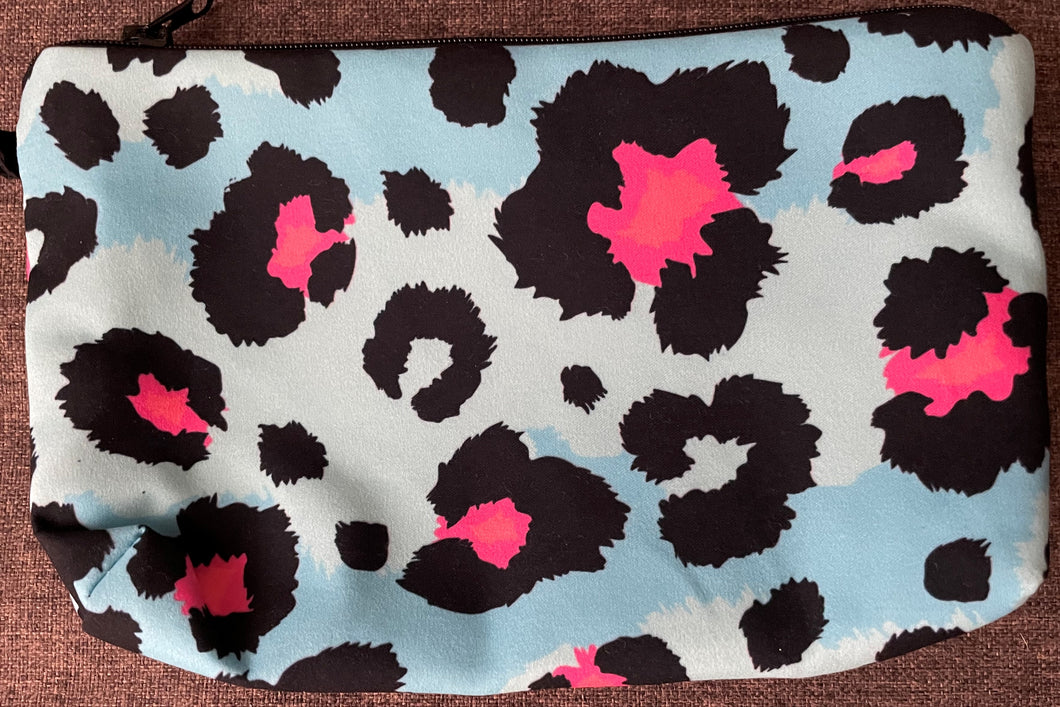 Turquoise Leopard Print Make-up Bag