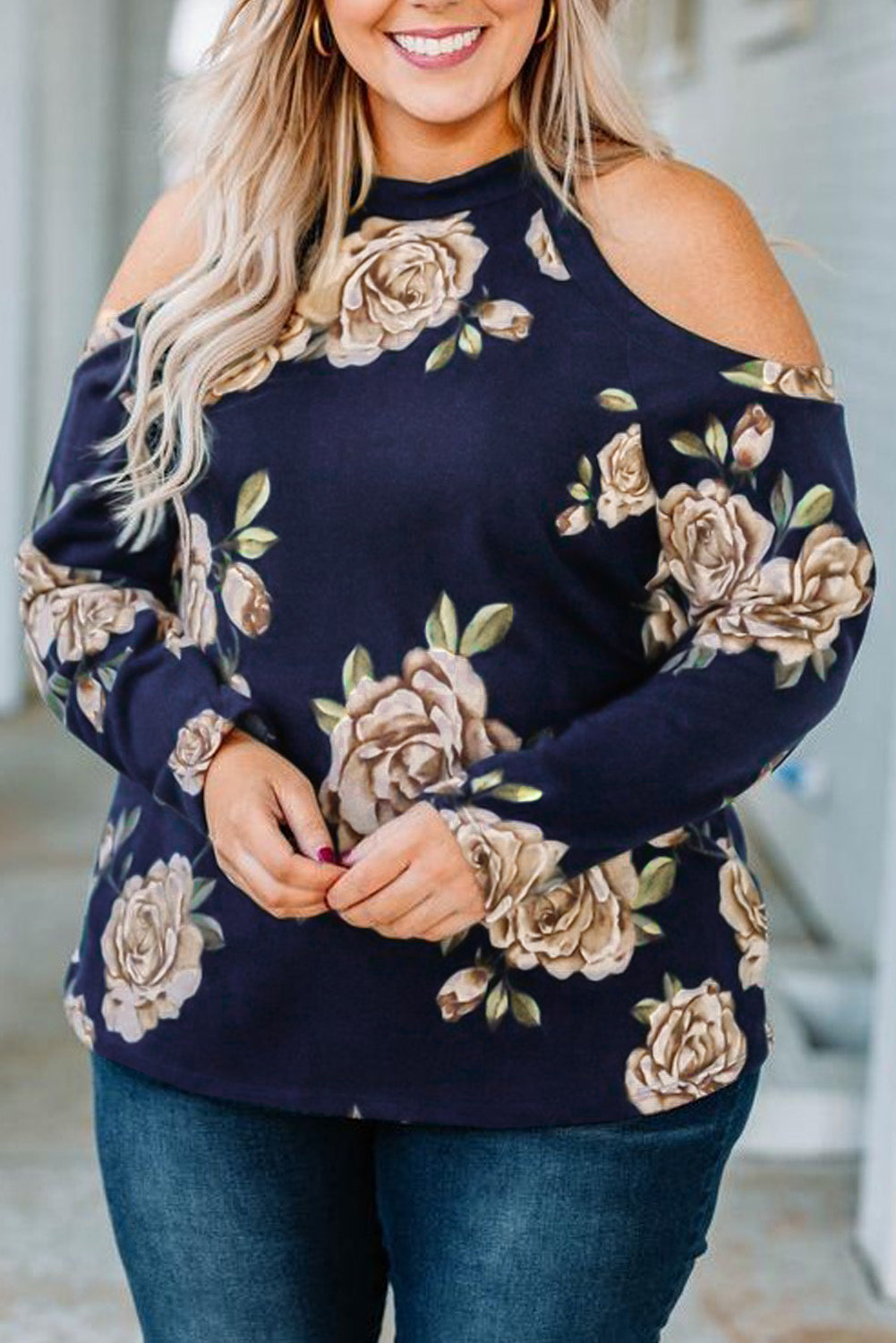 Floral Print Cold Shoulder Top (PS)