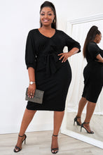 Load image into Gallery viewer, Black Puff Sleeve Wrap Dress - Plus Size
