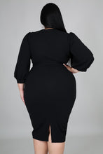 Load image into Gallery viewer, Black Puff Sleeve Wrap Dress - Plus Size
