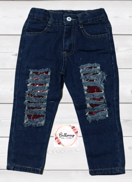 Red Sequin Denim