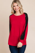 Load image into Gallery viewer, Black/Red Top with Metallic Sequins
